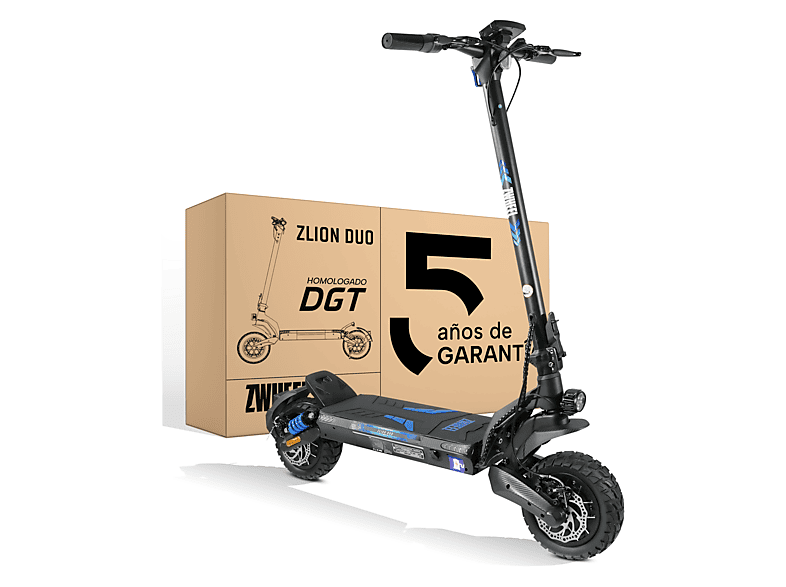 ZWHEEL ZLion Duo — Patinete eléctrico, Pot. máx. 2000 W, Carga máx. 120 kg, 15000 mAh, Negro