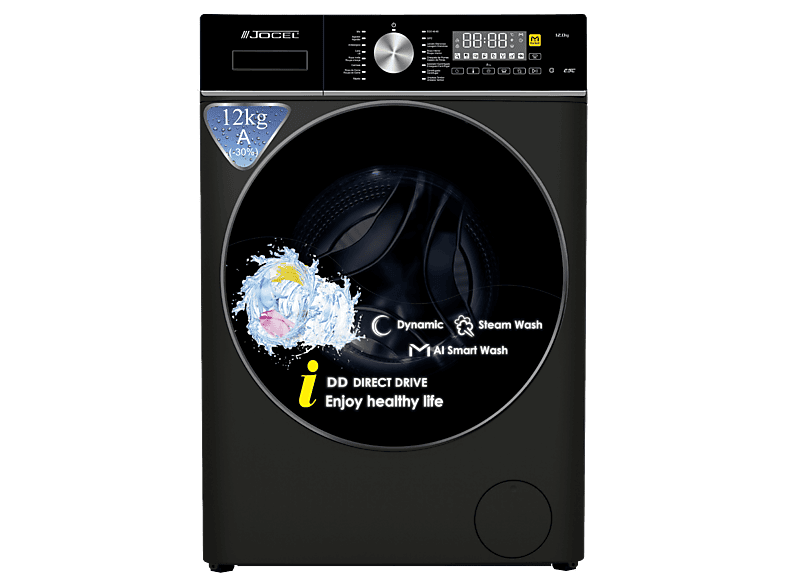 JOCEL JLR015006 — Lavadora carga frontal, 12 kg, 16 programas, 1400 rpm, Look Inox Negra — foto 1