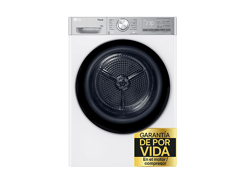 LG RH10V9AV2WR — Secadora bomba de calor, 10 kg, 14 programas, Blanco, Display LED