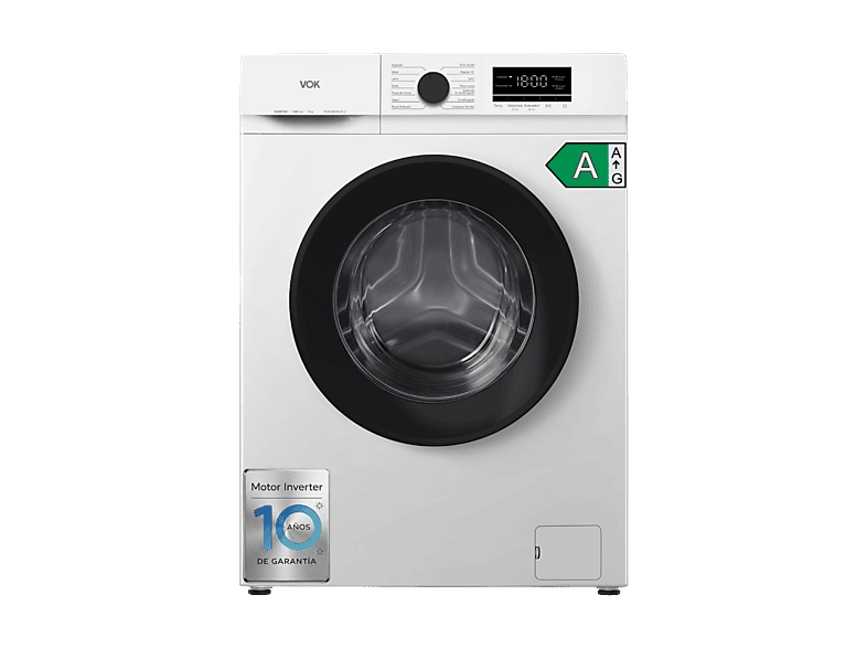VOK EVW-8BAWL2412 — Lavadora carga frontal, 8 kg, 14 programas, Blanco, Motor Inverter