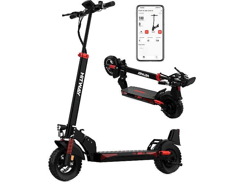HITWAY H9 — Patinete eléctrico, Pot. máx. 150 W, Carga máx. 50 kg, 2600 mAh, Rojo